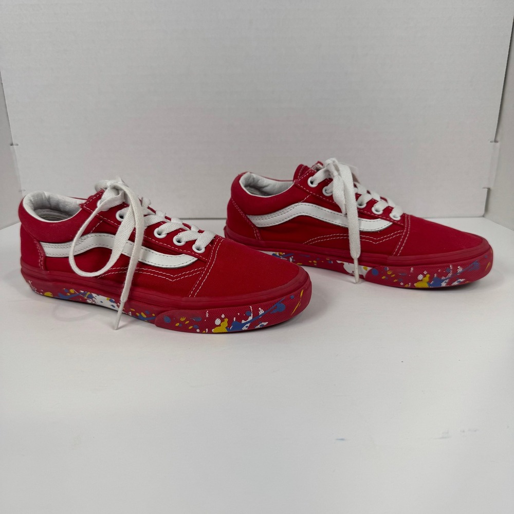 Vans Old Skool Kids Size 3.0 Red Paint Splatter Midsole Sneakers Low-Top